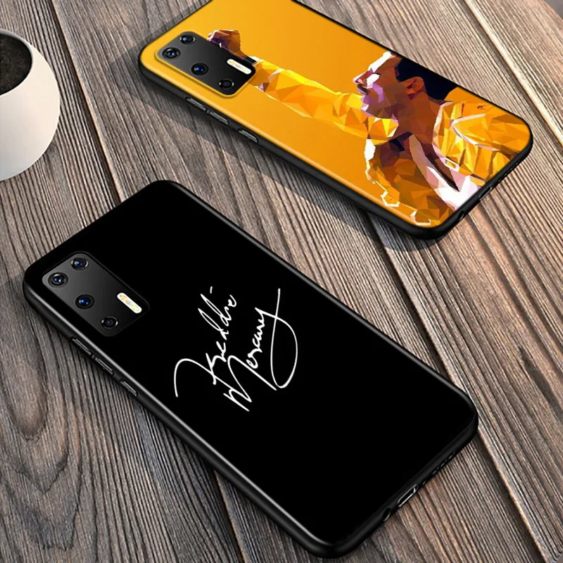 

Freddie Mercury Queen For Huawei P40 P30 P20 Pro P10 P9 P8 Lite E Plus 5G 2019 Phone Case Bright Black Silicone Cover