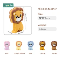 bopoobo 3pc silicone teether food grade silicone mini lion beads bpa free baby teething for diy pacifier pendant rodents beads