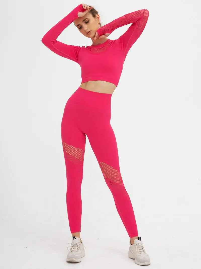 

Long Sleeve Yoga Sets 2 Piece Set Women Seamless Fitness suit High Waisted Sports Suit Top Active Wear Sportwear for Women Gym