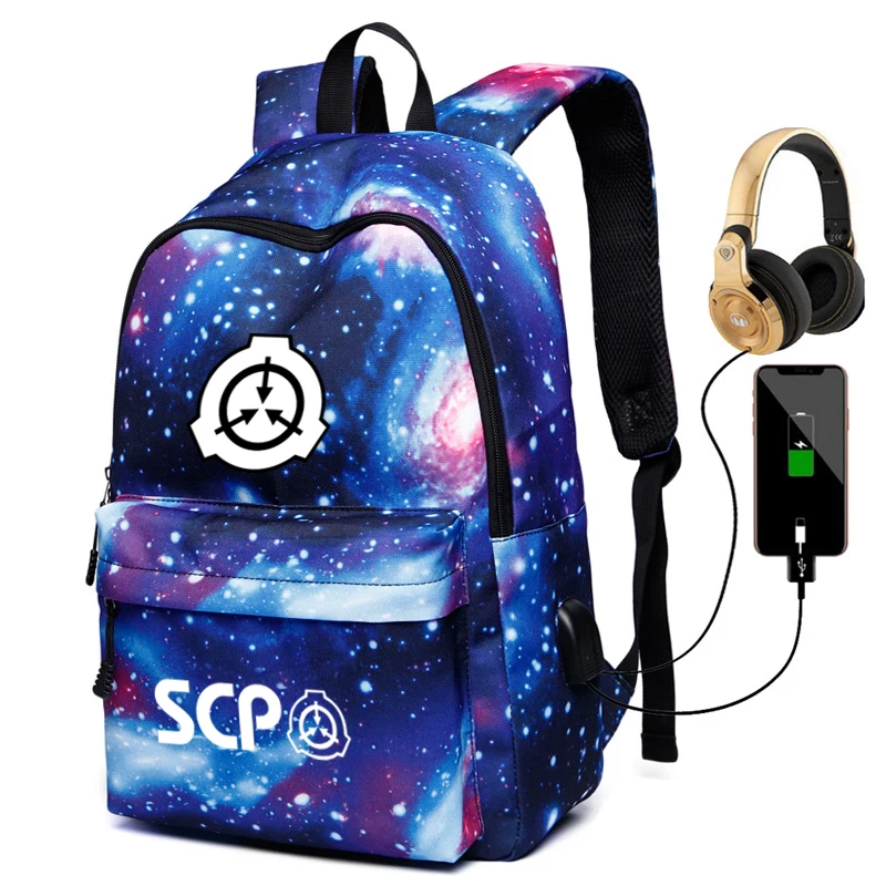 SCP Galaxy Рюкзак с usb-портом школьные рюкзаки для девочек мужские USB зарядка наушники чехол для домкрата Холст Дорожная сумка рюкзак для ноутбука