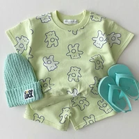 2022 summer new toddler baby clothes set kids girl cute cartoon bear printed short sleeve tops shorts 2pcs boys tracksuit set