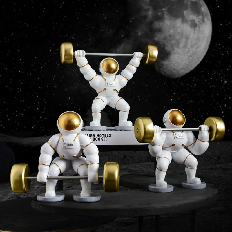 

Creative Weightlifting Astronaut Ornaments Home Accessories Porch Living Room TV Wine Cabinet Desktop Luxury Decoration Figurine