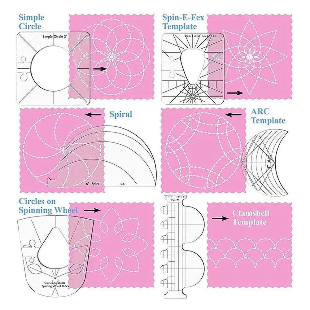 6pcs/set Beginner Quilting Template Patchwork Free Motion Rulers Acrylic Sewing Tool Stencil Home DIY Craft Reusable For Machine | Дом и сад