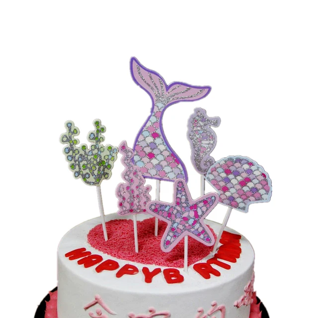 cake topper 5pcs Тема русалки вечерние бумажные Пригласительные открытки на свадьбу, день рождения, вечеринку, украшения для девочек, открытки на день рождения, вечерние принадлежности - Цвет: cake topper 5pcs