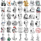 925 серебряные животные серия Милый Кот Сова Лев лиса Единорог панда бусины подходят оригинальные Пандора шармы браслеты для женщин DIY ювелирные изделия