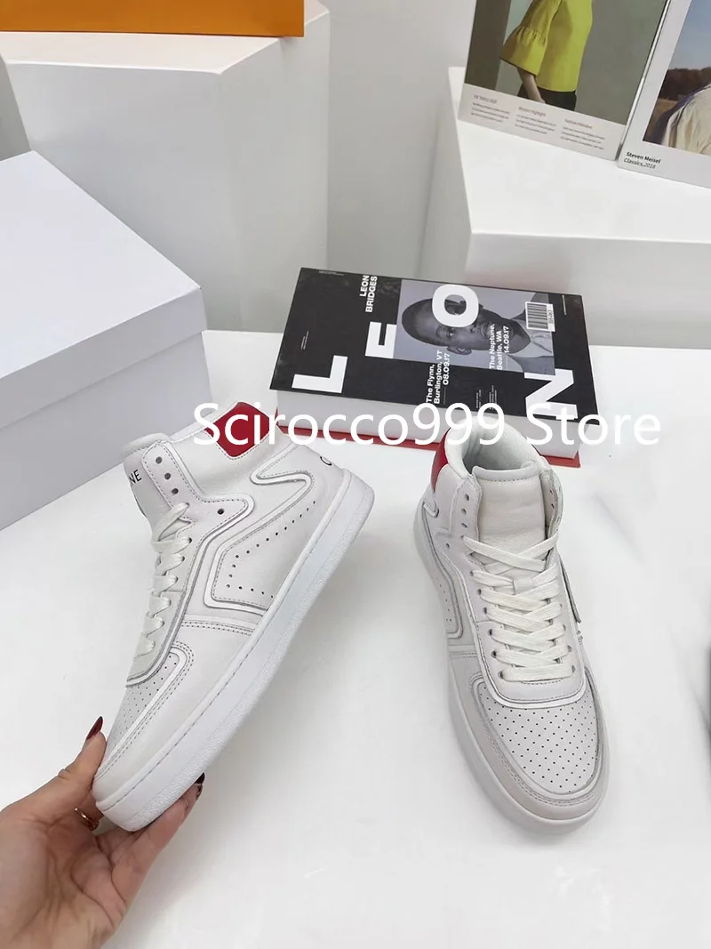 

2021 Men's Leather Casual Sneaker Shoes Women's High top All-Match Personality Lazy Couple Sports Basketbal Schoenen Size 35-45