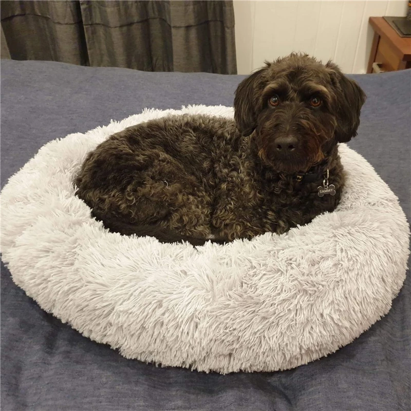 

Dog Bed Super Soft Pet Bed Round Long Plush Dog Kennel Cat House