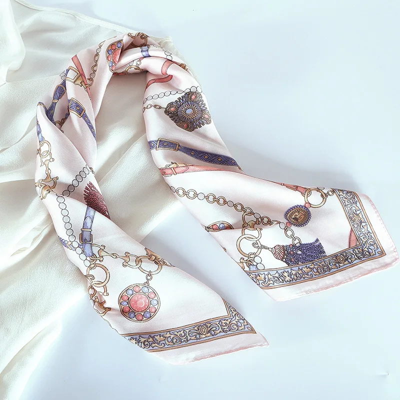 Платки женские квадратные с цепочкой модный шейный платок женский на голову