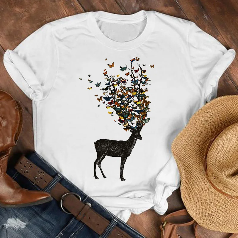 Женская модная рубашка 90 х с цветочным принтом оленем животными цветами одежда