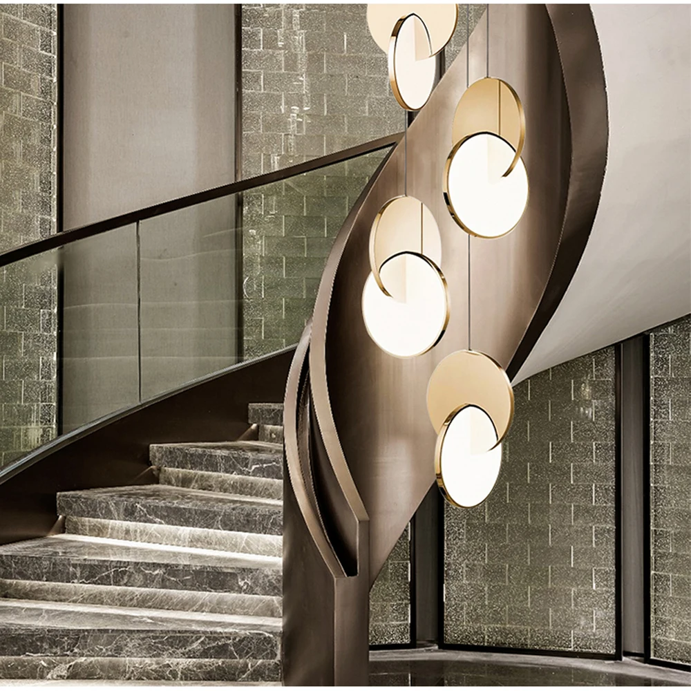 

art deco modern LED chandelier gold silver stainless steel lamp dinning room bar lighting,long LED staircase chandeliers