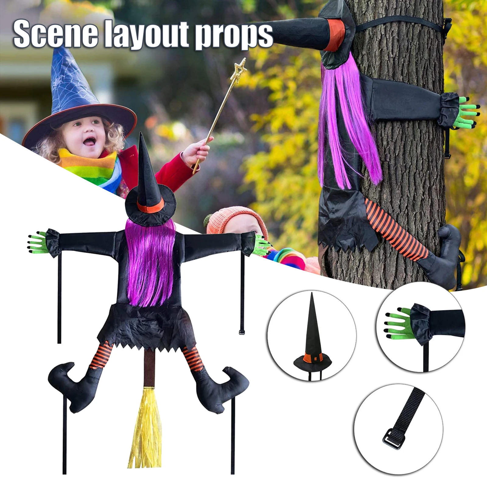 

Hot Crashing Witch Garden Ornament Funny Hanging Doll Prop with Adjustable Strap Halloween Tree Door Yard Decoration