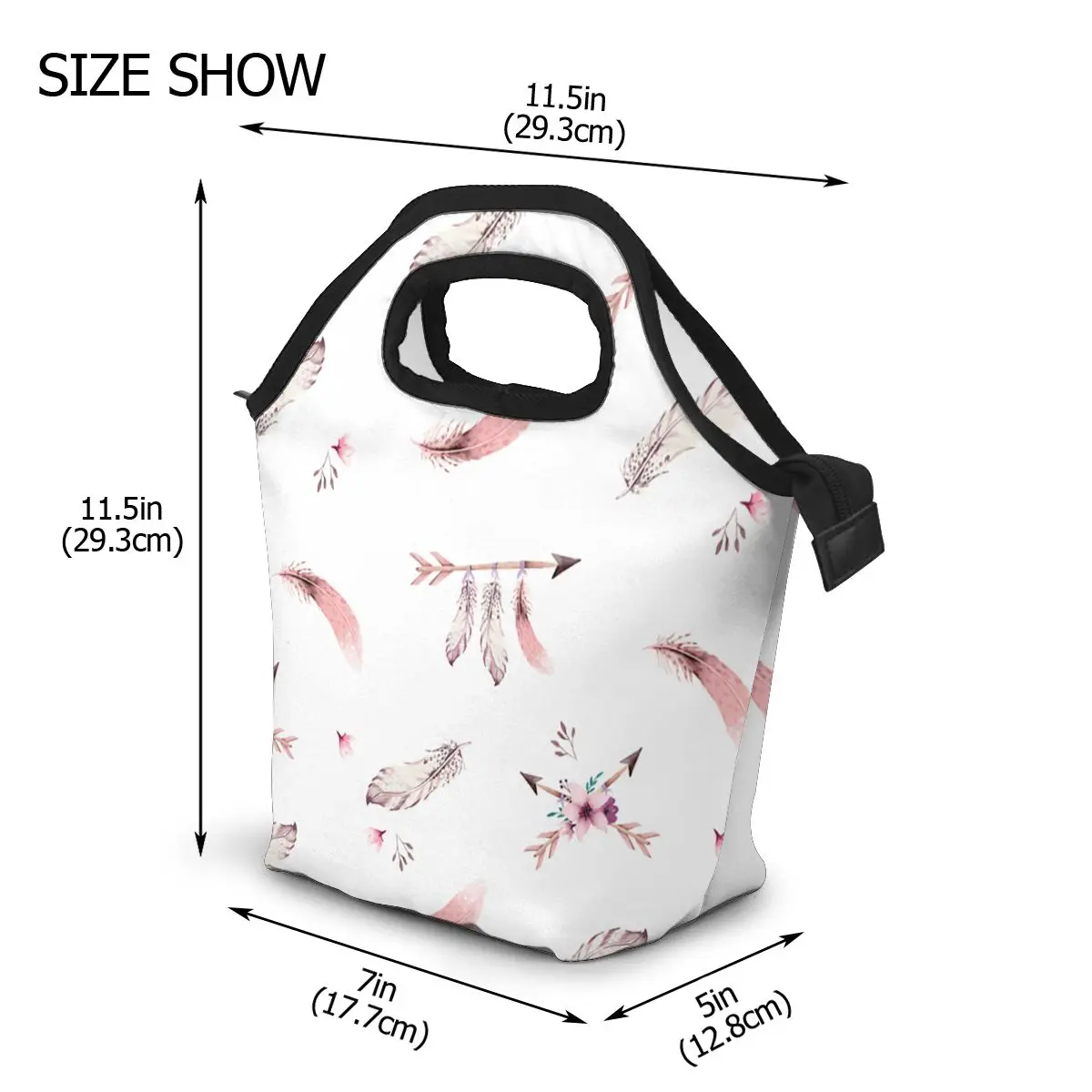 Bohoo-мешок для обеда с изображением перьев и координат сумки обеда/льда