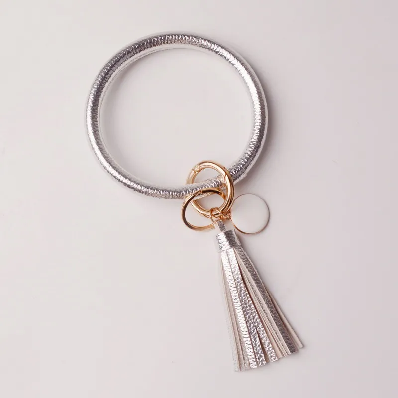DZ0089 silver Резиновые Новая мода монограмма ПУ кожа O брелок пользовательский круг браслет брелок для женщин девочек DZ0089 - Цвет: DZ0089 silver