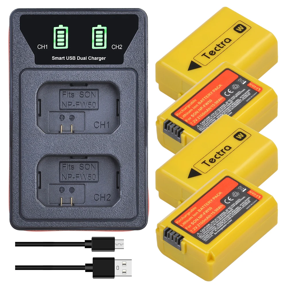 Аккумуляторная батарея 4x2160 мАч NP-FW50 NP FW50 + двойное зарядное устройство USB со