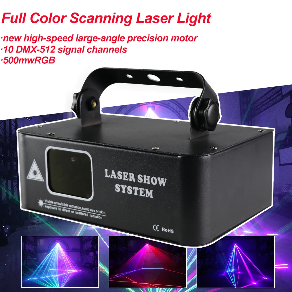 New 500mw RGB Full Color Scanning Laser Light Sound Control Stage Patterns Laser Projector For Disco DJ Christmas Club KTV