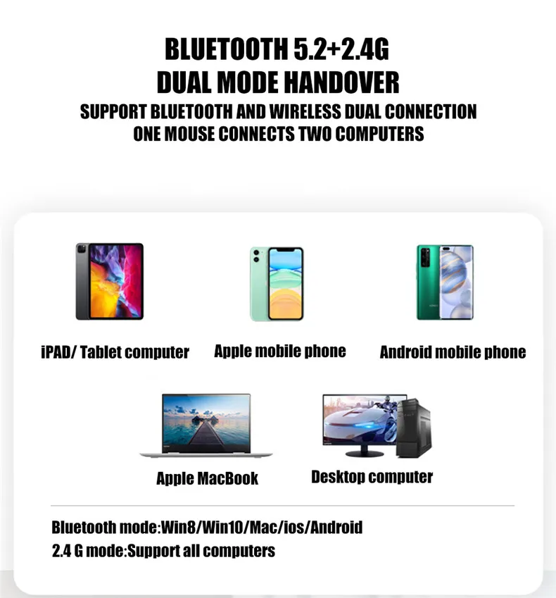 Bluetooth беспроводная с USB перезаряжаемая RGB мышь BT5.2 для ноутбука компьютера ПК Macbook