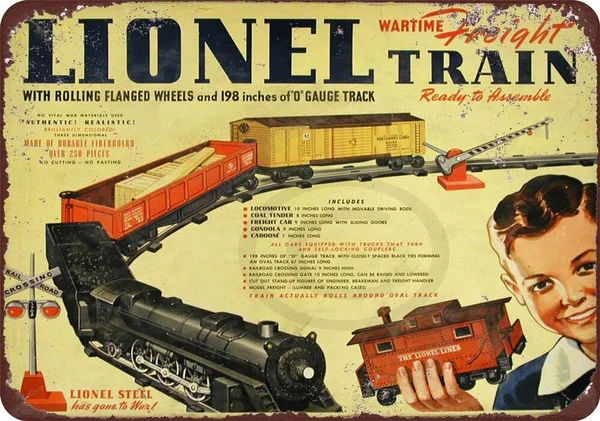 

1942 Lionel Wartime грузовой поезд винтажная репродукция металлический знак 8x12