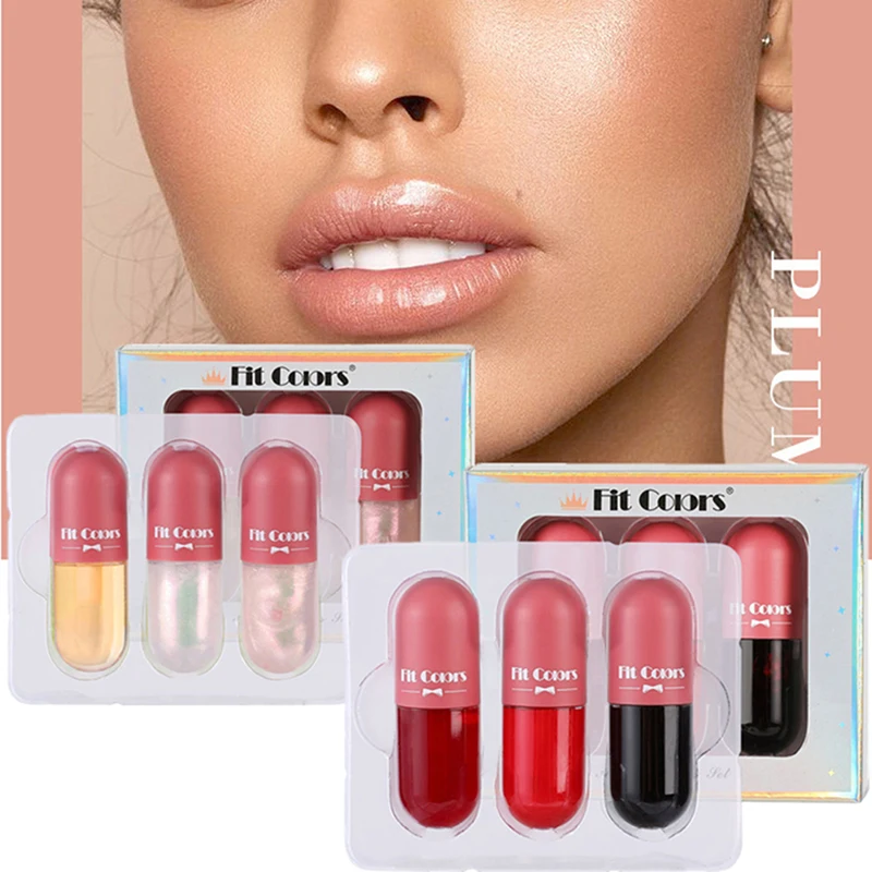 

3PCS Crystal Jelly Lip Gloss Capsule Lip Plump Oil Shiny Clear Lip Oil Makeup Lip Oil