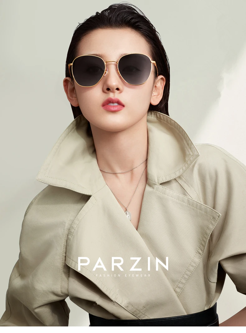 PARZIN, солнцезащитные очки для женщин, фирменный дизайн, Ретро стиль, металл, Roun, солнцезащитные очки для женщин, качественные нейлоновые линзы, UV 400, оттенки 8202