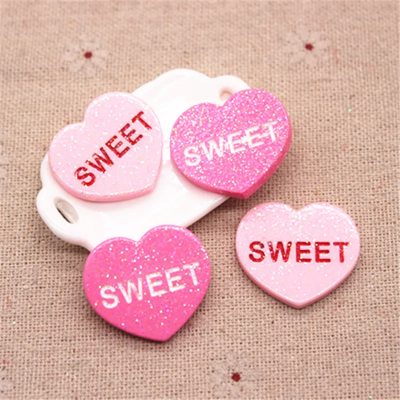 10 шт. 25 мм кабошон из смолы с блестками в форме сердца плоским основанием для