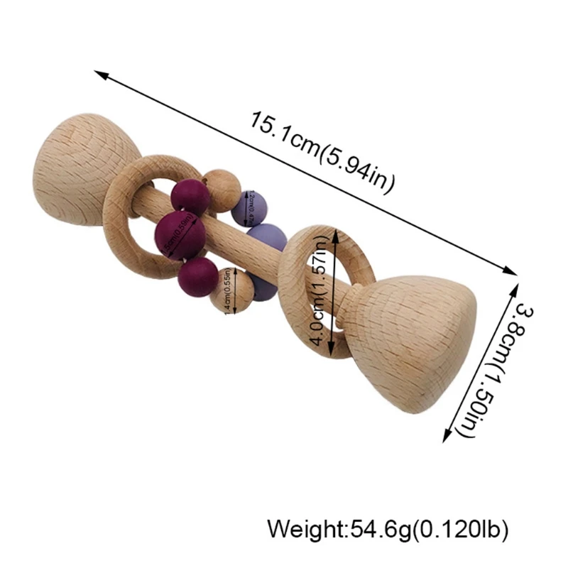

Baby Wooden Teether Rattle Silicone Beads Beech Ring Infants Soother Molar Toy Newborn Teething Nursing Shower Gifts