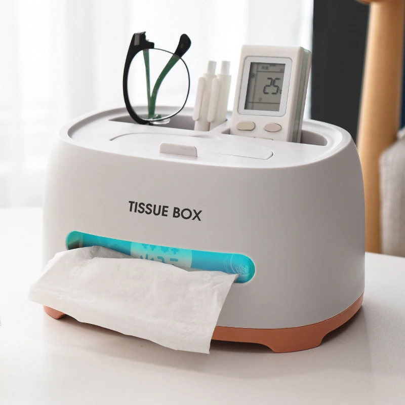 

Multi-Function Tissue Box Phone Shelf Holder Remote Control Stand Napkin Case Organizer Organize for Glasses Pens Key Etc