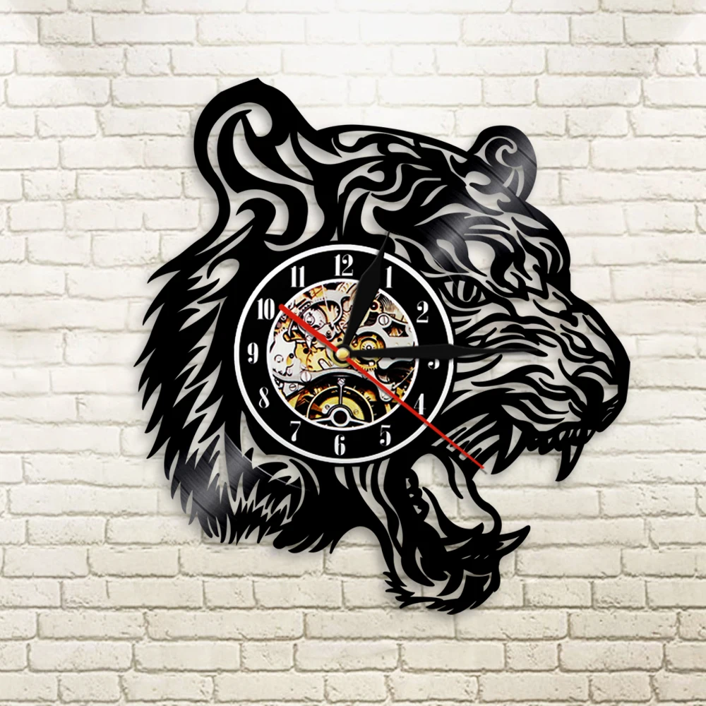 Настенные часы с изображением головы тигра виниловая пластина современный