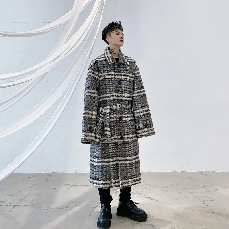 Мужская Уличная одежда винтажное шерстяное пальто ветровка с поясом верхняя для