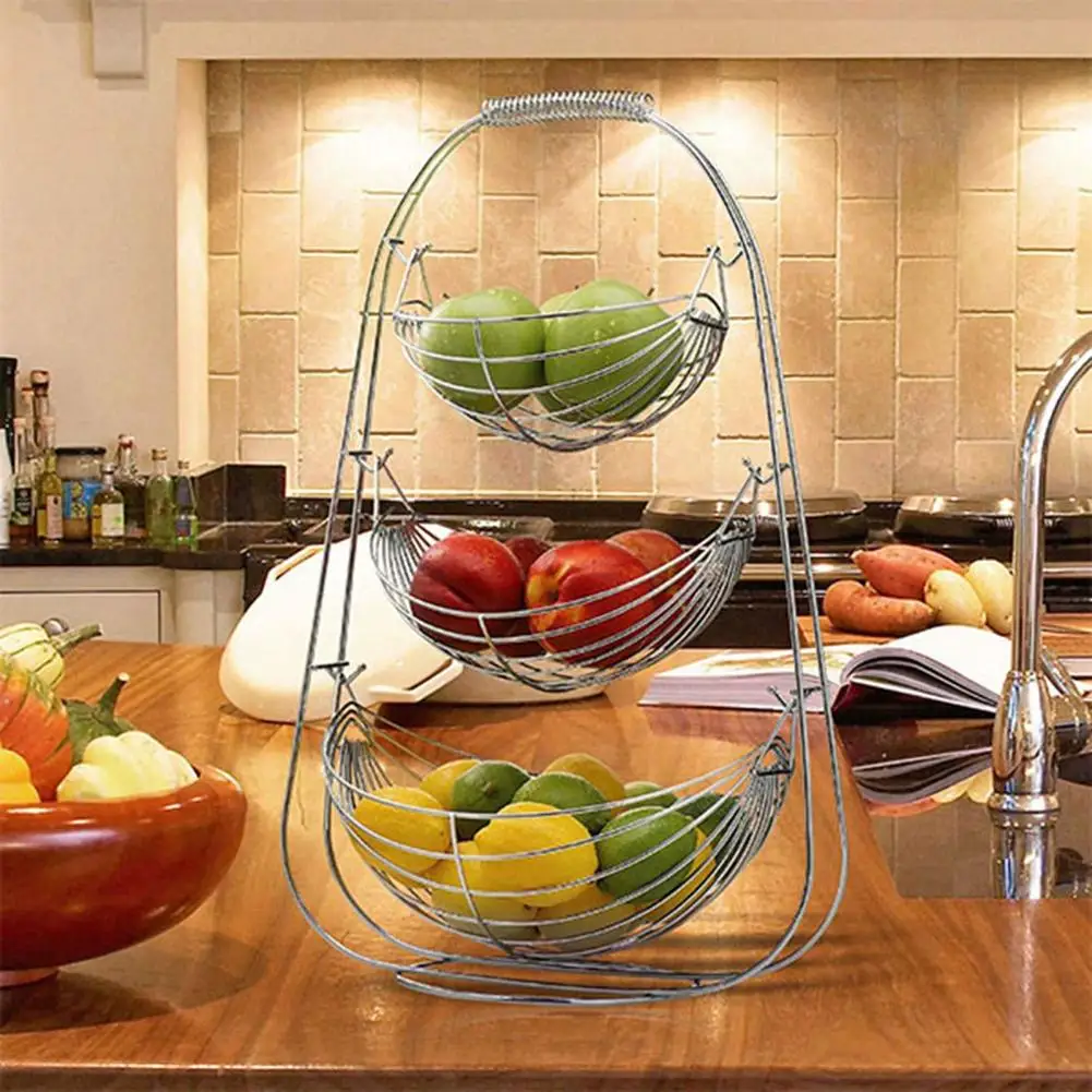 3 Tier Fruit Basket Bowl Holder Stand Kitchen Vegetables Storage Stainless Steel Organizer Decoration Household Food Storage