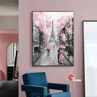 Картина маслом на холсте Романтический город, возлюбленная Эйфелева башня, абстрактный пейзаж, плакат и принты, настенное искусство, декоративная картина для спальни
