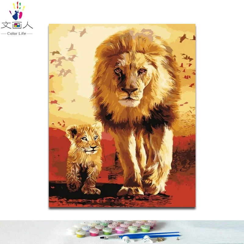 DIY картинки для раскраски по номерам с Львом Кингом и симбой рельефная картина