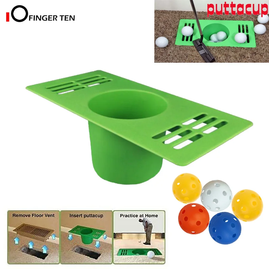 

Indoor Golf Putting Cup Practice Hole with 5 Plastic Balls Embedded Floor Vent Practice Putting Mat Tool for Home Office