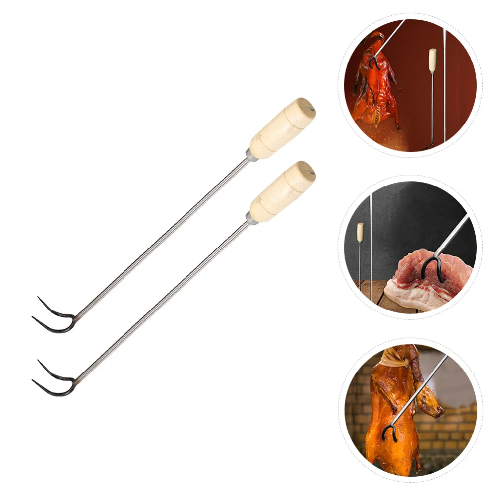 

2pcs Stainless Steel Hook Sticks Stainless Steel Grill Hooks BBQ Turner Hook