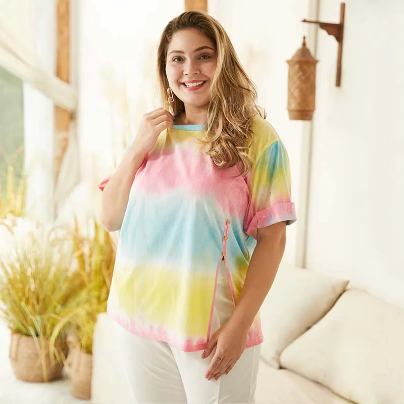 Женская футболка в полоску WHZHM Повседневная Свободная размера плюс 3XL 4XL на