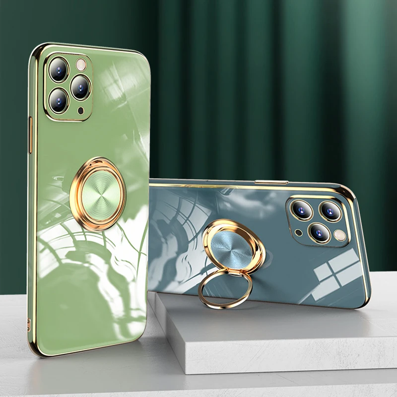 

Luxury Plating Ring Holder Phone Case For iPhone 12 Pro Max Case For iPhone 11 Pro XS Max X XR 7 8 Plus SE 2020 12Mini Cases