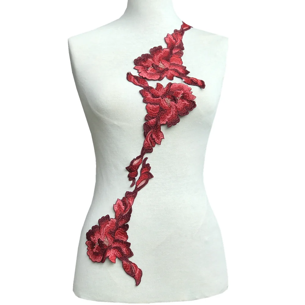 24x15 см, Пришивные красные патчи с вышивкой, женские патчи для платья, нашивки, одежда AC0760