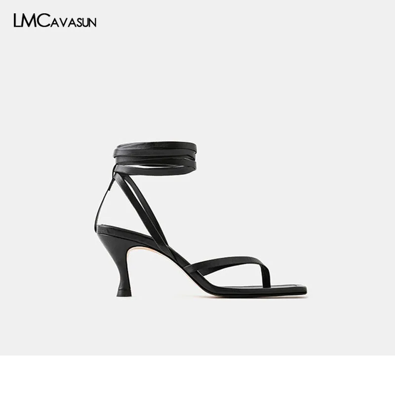 LMCAVASUN летние женские сандалии с квадратным носком на шнуровке 6 5 см тонком