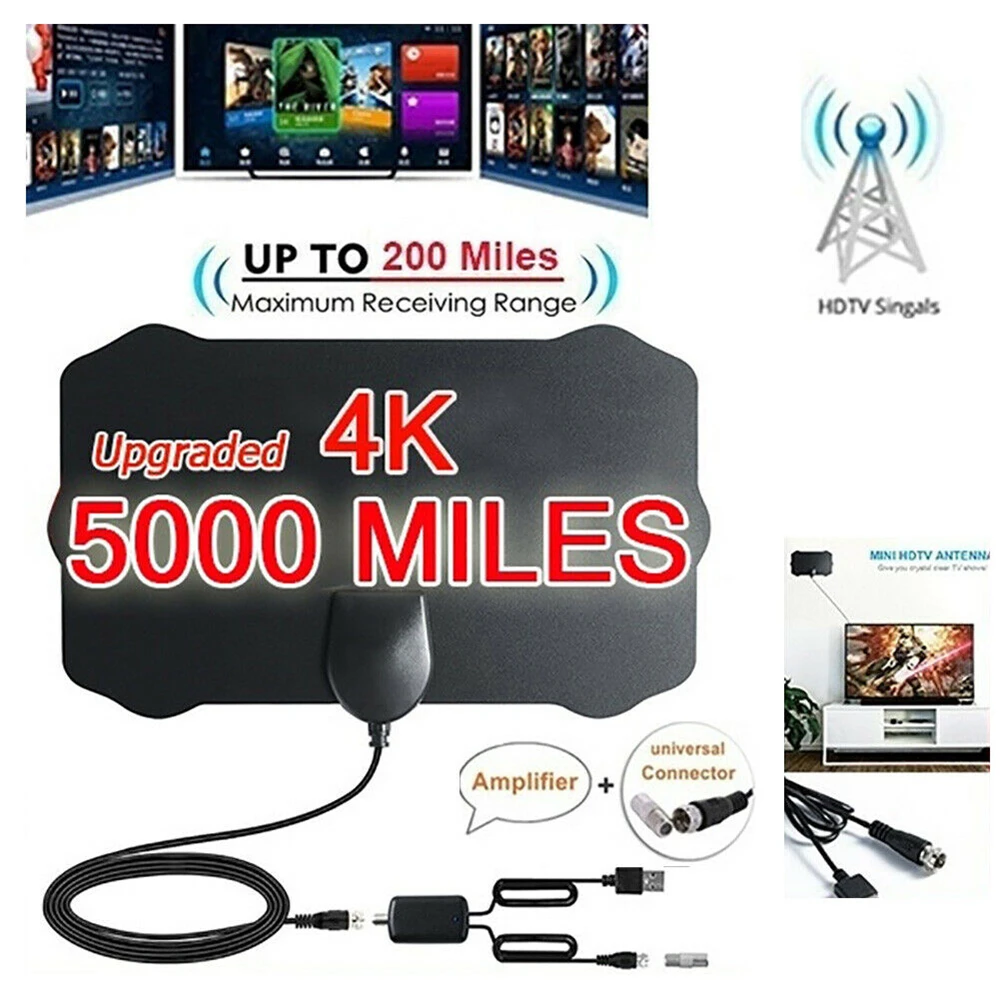 4K High Gain HD Indoor Digital TV Antenna DTV Box 5000Mile Booster 1080P Aerial with Singal Amplfier for Car Antenna Smart TV