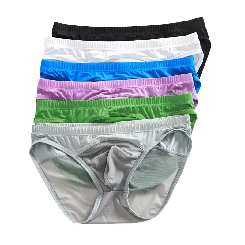 6PCS Summer Men Underwear Briefs Transparent Net Mesh Bikini Underwear Bulge Underpants Fashion Low Waist Breathable Brief