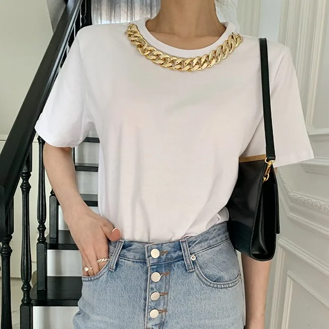 Футболка женская универсальная с круглым вырезом модная Однотонная рубашка в