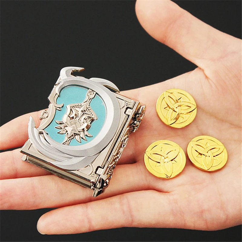 

Genshin Impact Klee Barbatos Magic Weapons Cosplay Alloy Key Chain Accessories Toys Holy Relic Mora Coin Keyring Pendants Prop