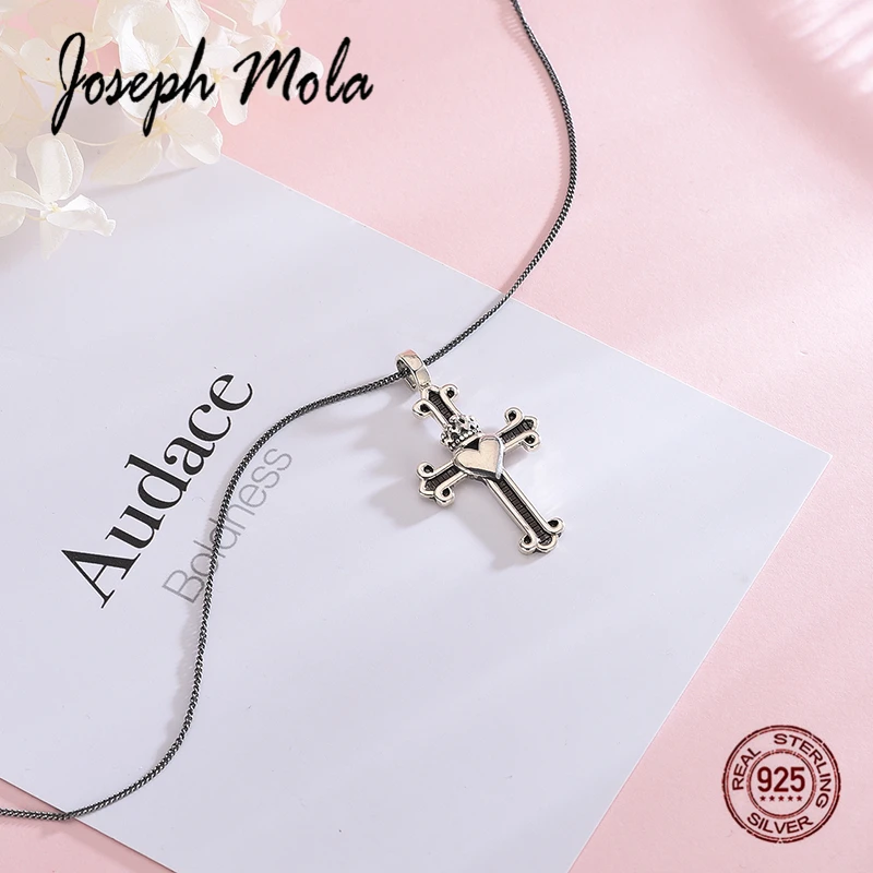 Joseph Mola 925 Стерлинговое Серебро изысканное Ретро Крест Корона любовь ожерелье для
