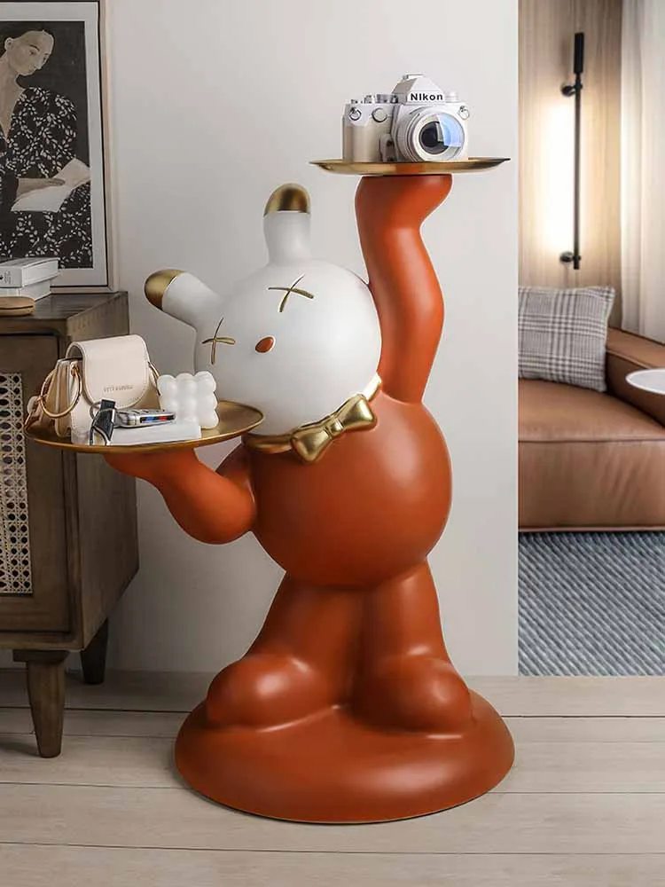 

Creative Nordic 73CM Bear Statue Home Decor Double Tray Home Storage Organization Animal Figurines Modern Decoration Accessories