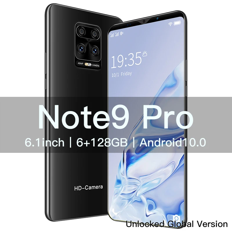 Новинка Мобильный телефон Note 9 Pro 6 1 дюйма 4800 аккумулятор 8 + 13 МП камера глобальная