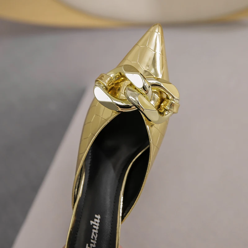 Туфли женские на высоком каблуке роскошные брендовые шлепанцы блестящие