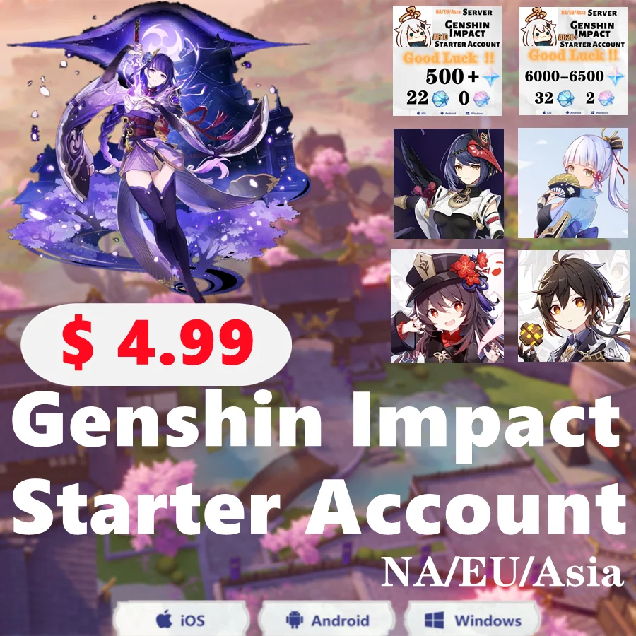 

Genshin Impact Account NA/Europe/Asia Raiden Shogun Hutao Venti Ganyu Xiao Klee Eula Ayaka Kazuha Yoimiya Zhongli Diluc
