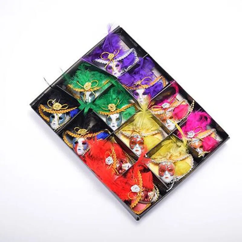 Мини Венецианская верхняя шляпа маска с перьями магнит на холодильник настенные