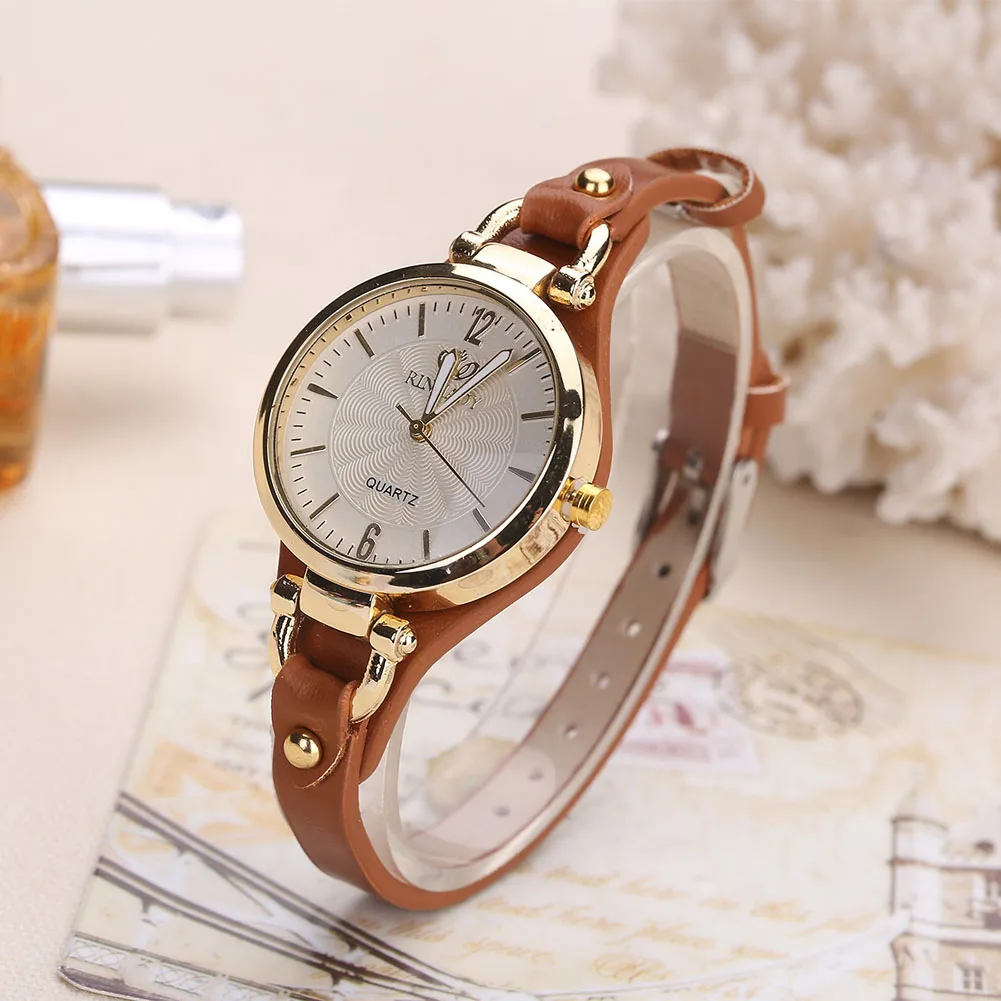 

Women Casual Watches Round Dial Rivet PU Leather Strap Wristwatch Ladies Analog Quartz Watch Gift DOD886