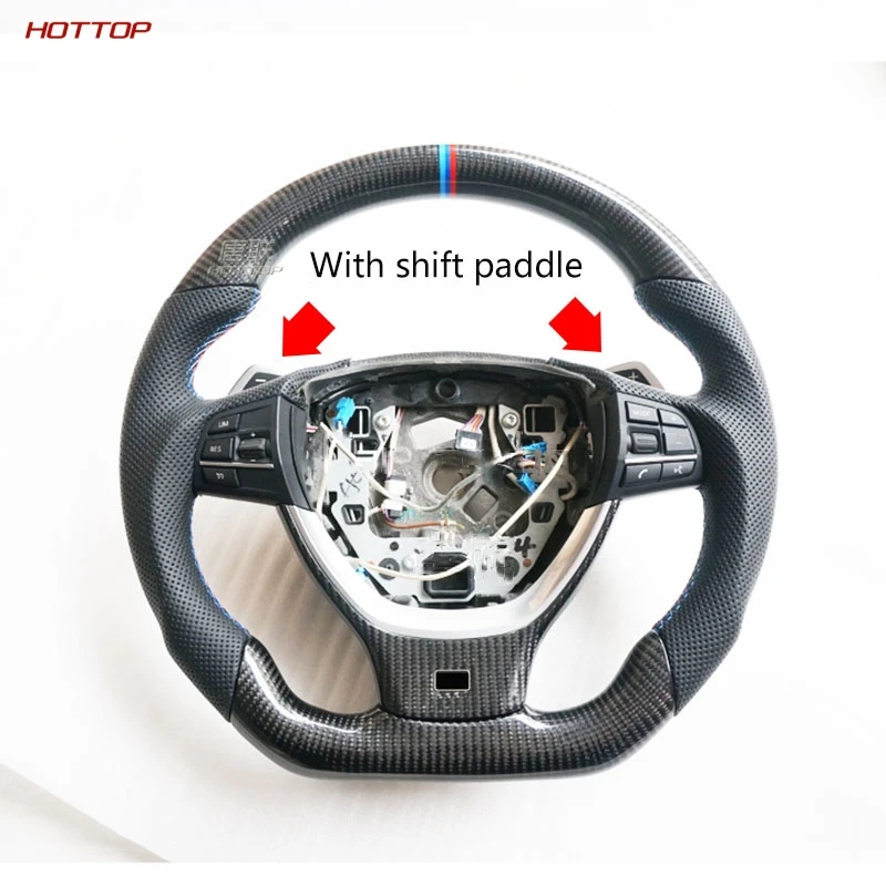 Купить Для BMW 5 серии F10 F18 в сборе без рычага переключения передач весло из углеродного волокна руль перфорированный кожаный руль