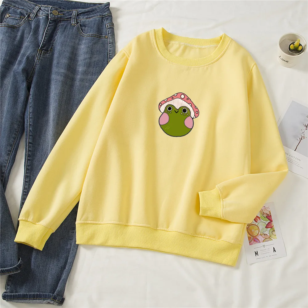 Funny Mushroom Frog Sweetshirt for Girls Women Hoodies Long Sleeve Loose Oversized Sweatshirt Women Aesthetic Oversized Hoodie